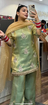 Gorgeous Pista Color Sequence Work Palazzo Suit